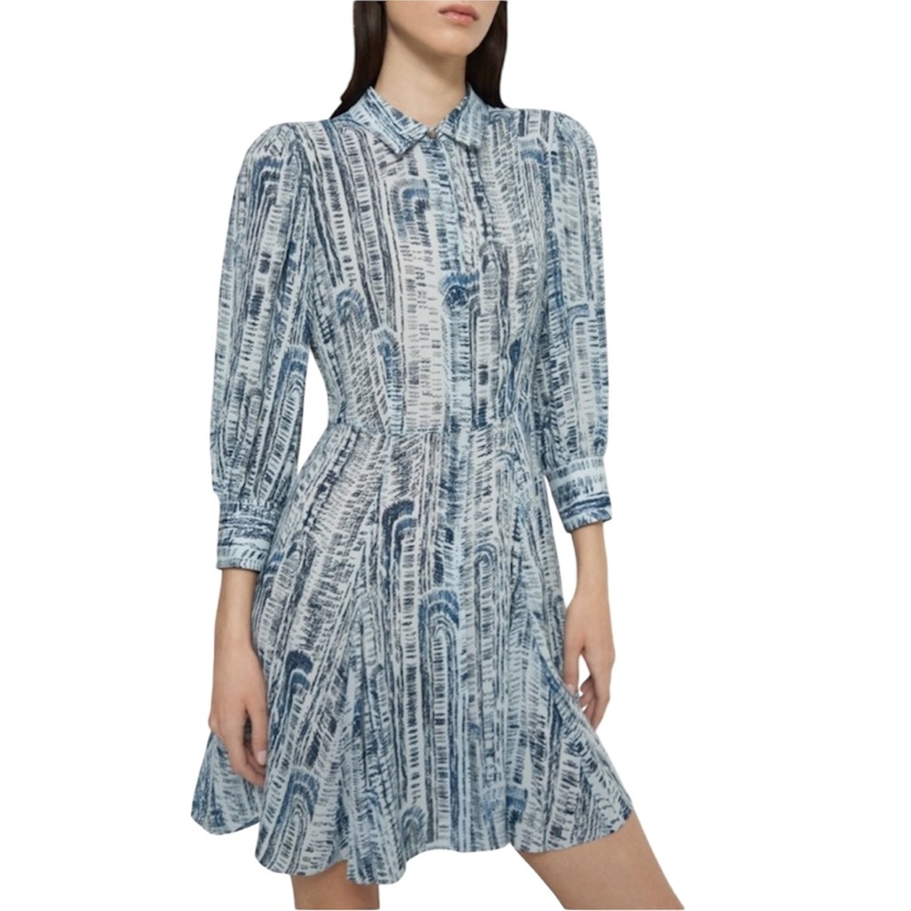 Theory Abstract Silk Long Sleeve Dress